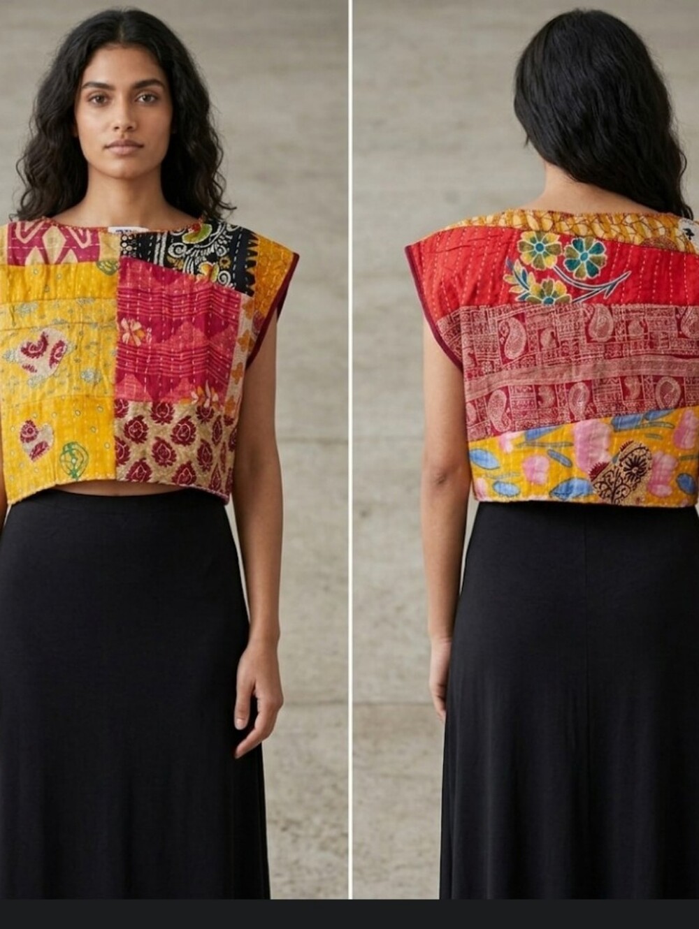 Upcycled Kantha Quilt Cropped Top S-M Handmade Dont Throw It Out